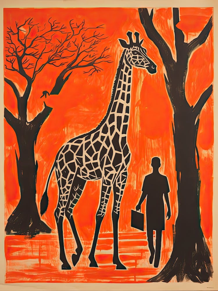 Giraffe, Woodblock Animal  Drawing 1