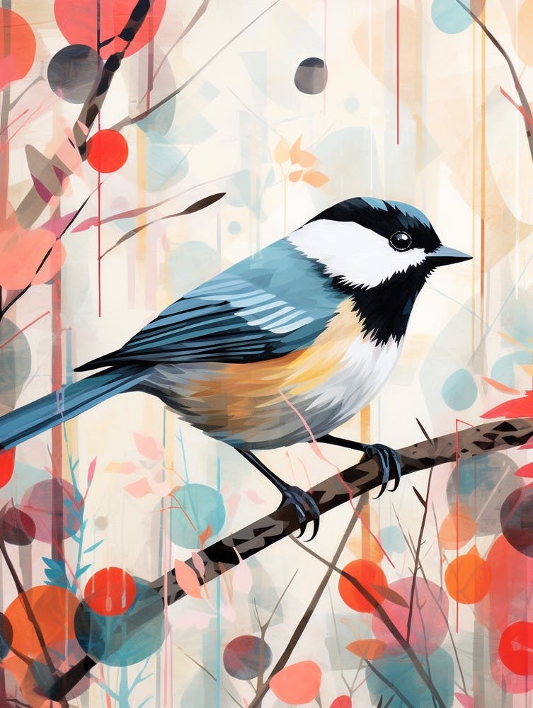 Collage de peinture d'oiseau - Mésange de Caroline 3