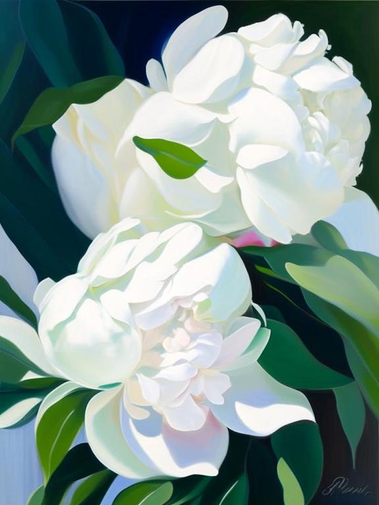 Gardenia Peonies White Colourful Painting