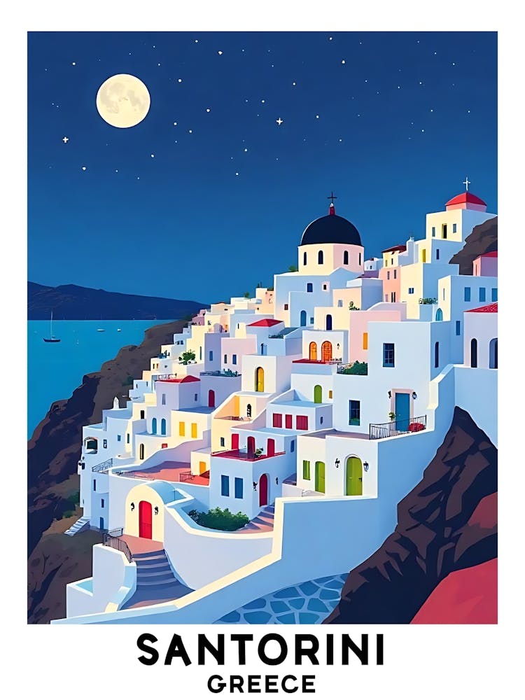 Santorini - Greece Vintage Travel Poster