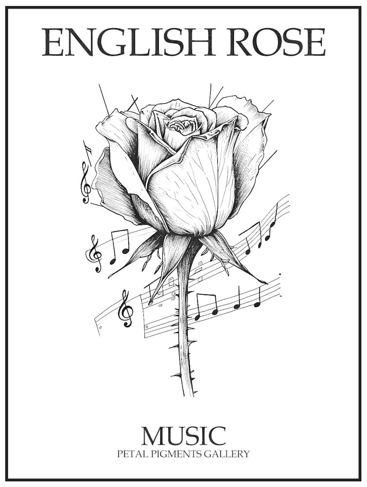 English Rose Music Line Drawing 1 Poster