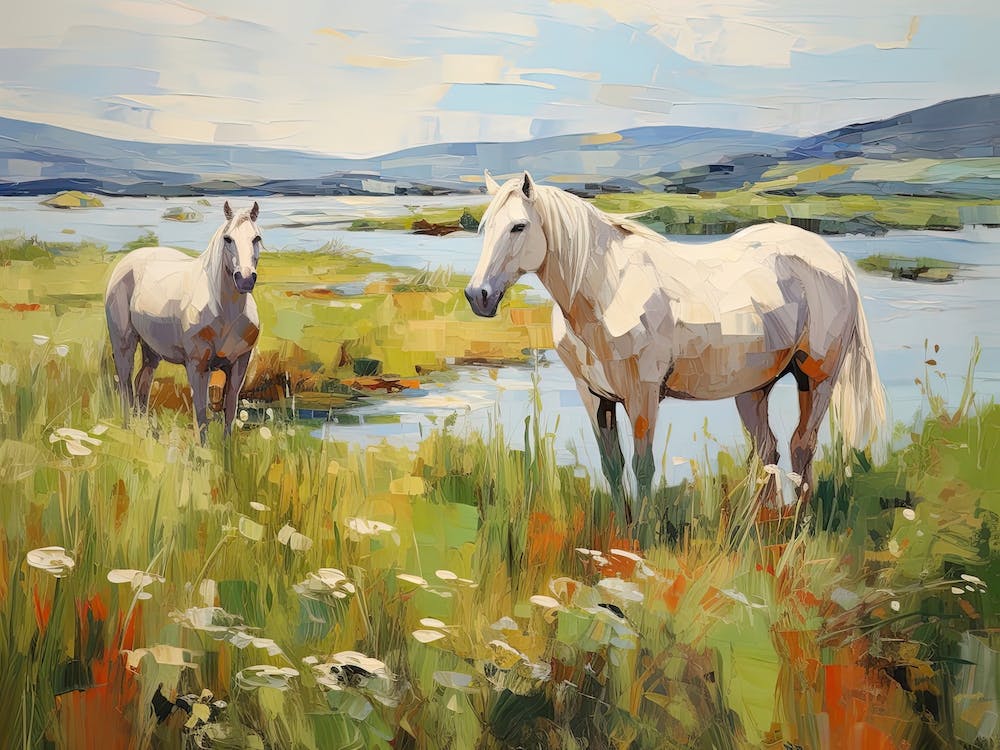 Horses Painting In County Kerry, Ireland, Landscape 2