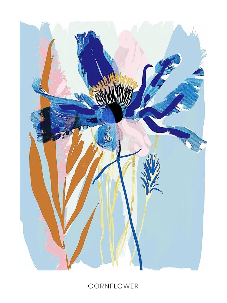 Colourful Flower Illustration Poster Cornflower 2