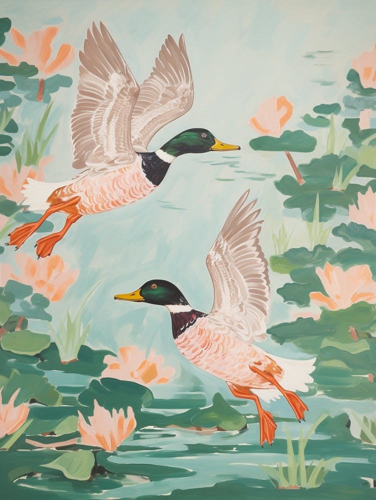 Vintage Japanese Inspired Bird Print Duck 2
