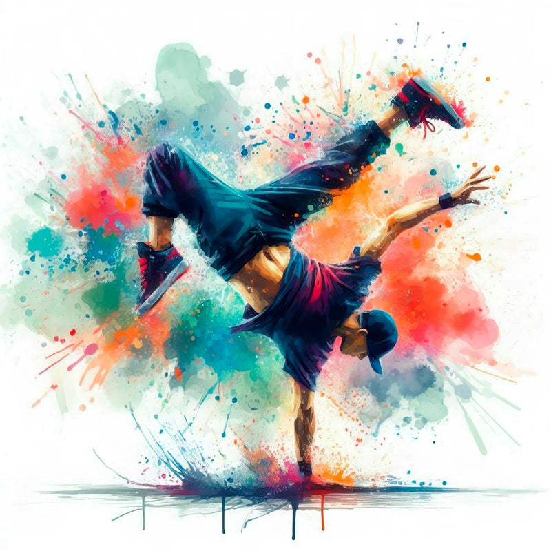 Break Dance Watercolor Splashes Hip Hop Style Well Defined Vibrant Colors