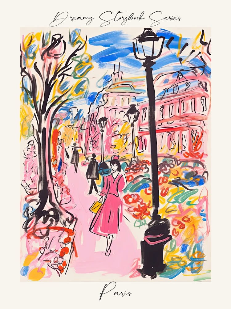 Poster von Paris, verträumte Märchenbuch-Illustration 1