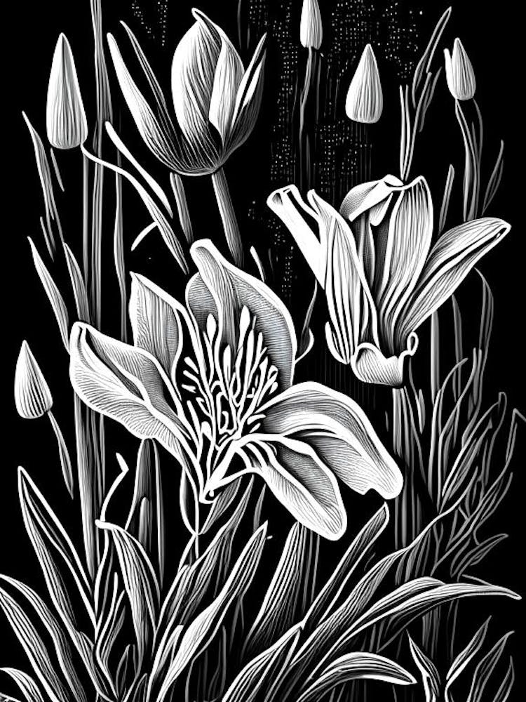 Prairie Gentian Wildflower Linocut