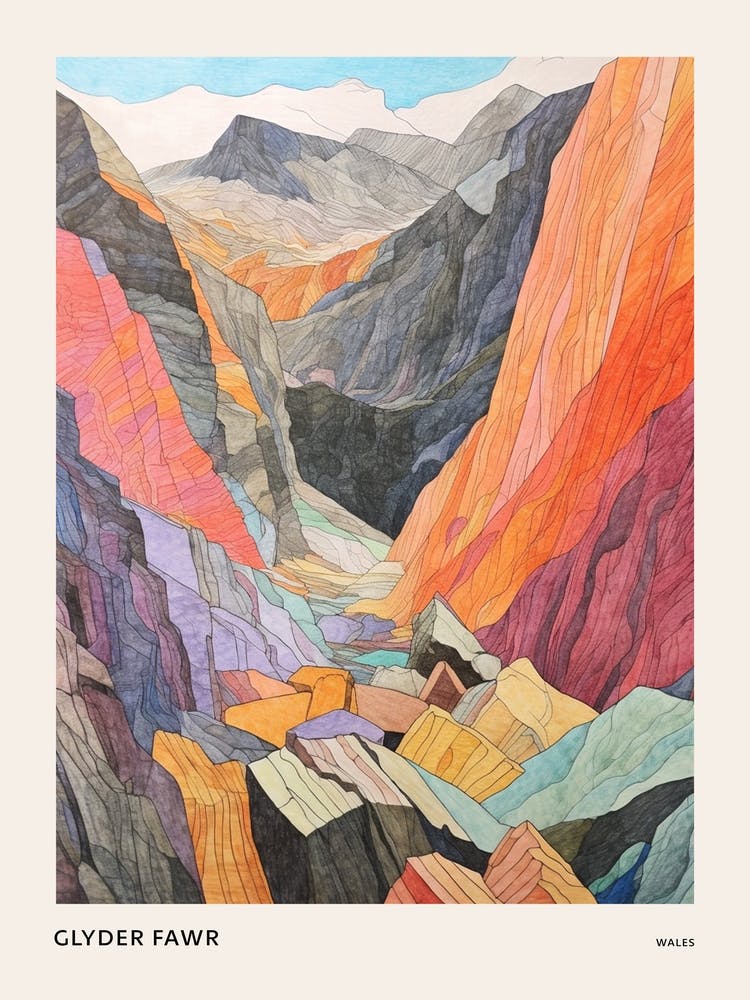 Glyder Fawr Wales 2 Colourful Mountain Illustration Poster