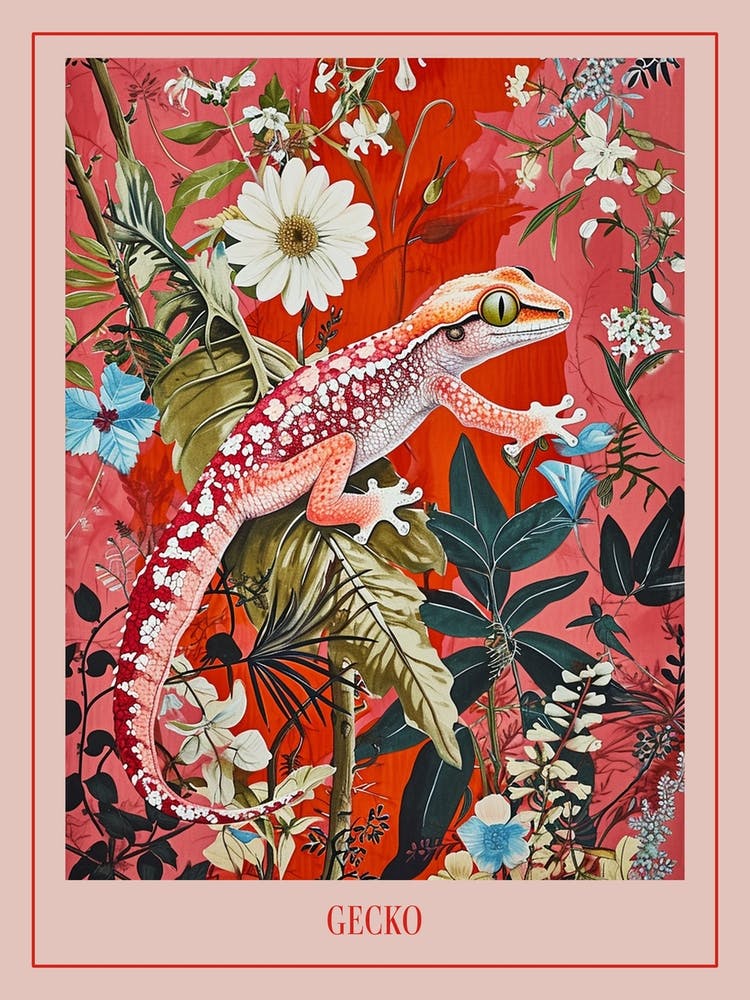 Floral Animal Painting Gecko 2 Poster