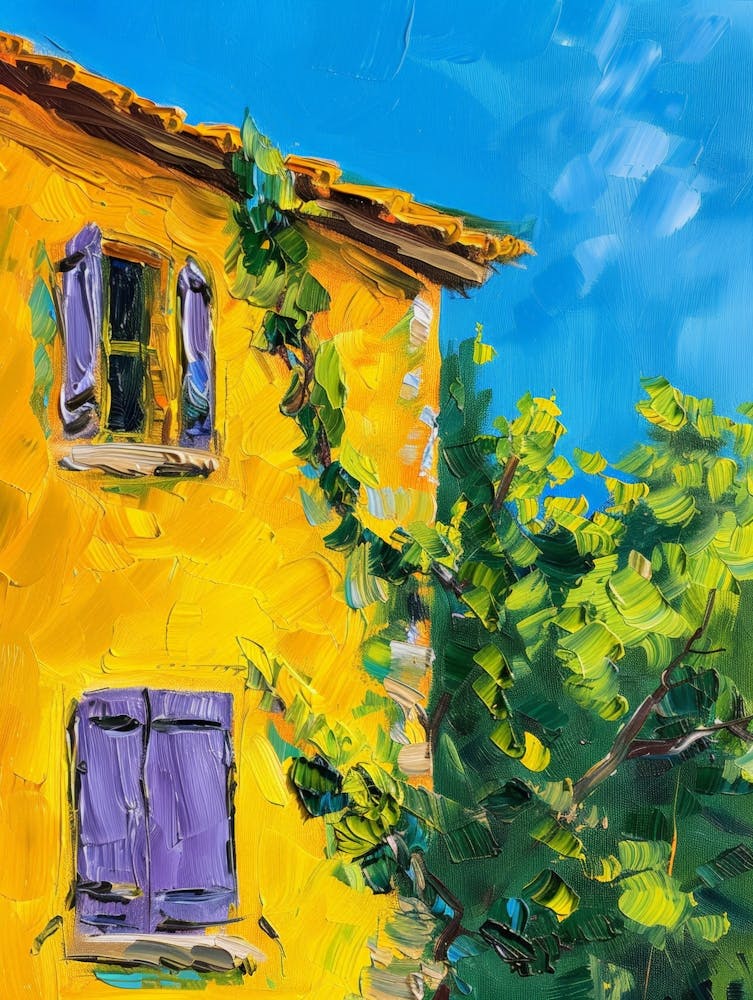 Yellow House With Purple Shutters