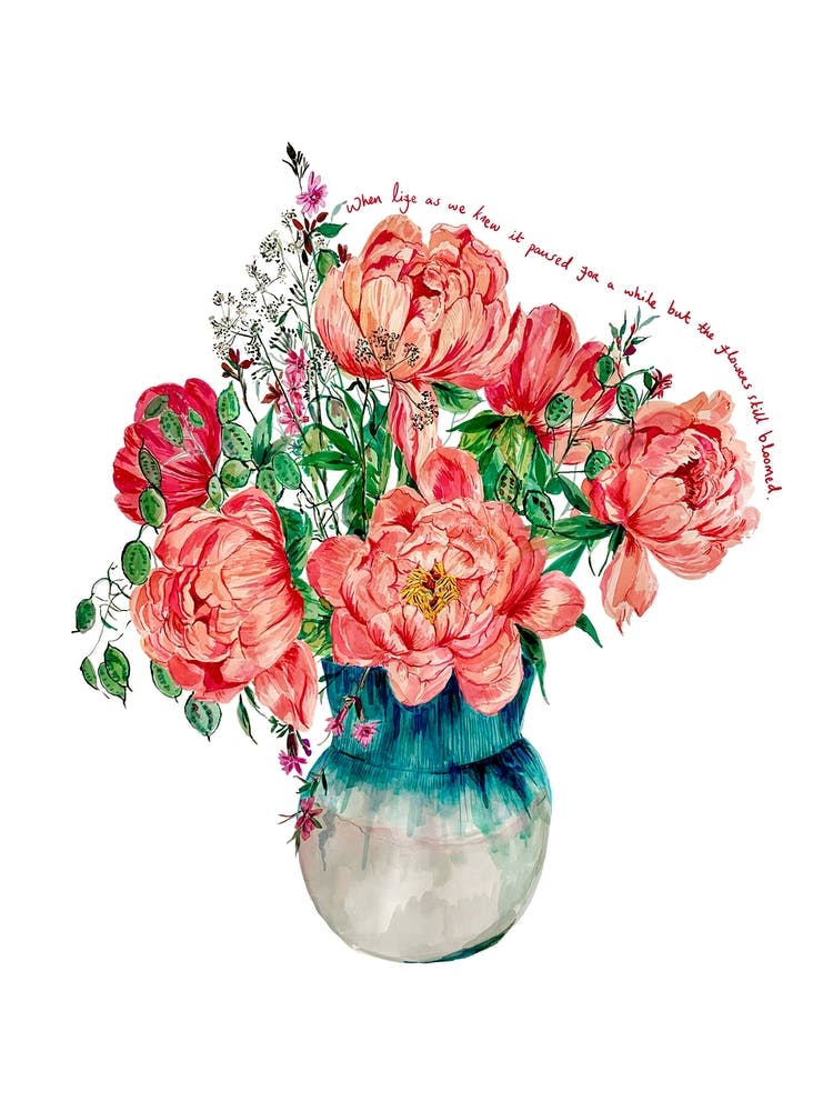 Coral Peonies With Slogan