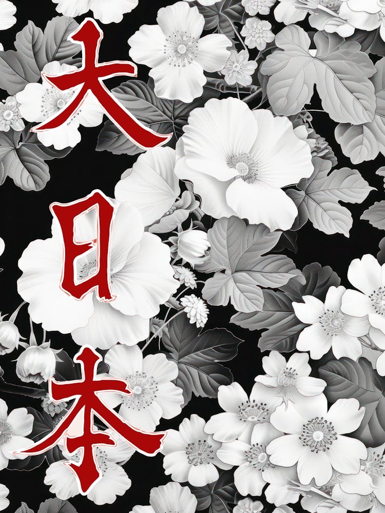 Great Japan Hokusai  Poster Monochrome Flowers 13