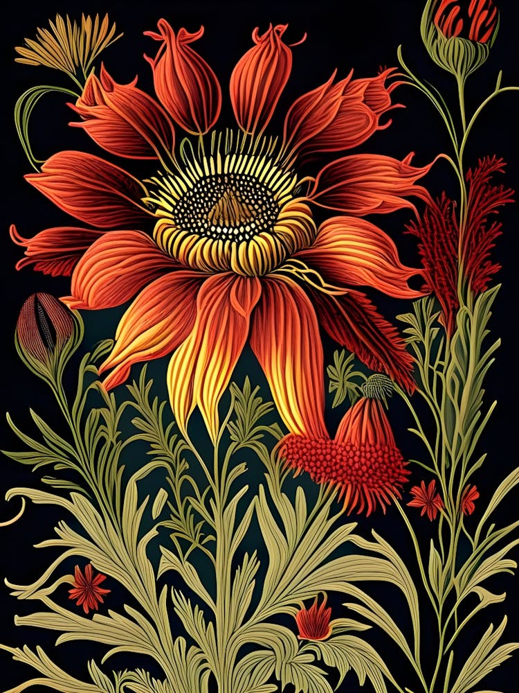 Indian Blanket Wildflower Vintage Botanical 1