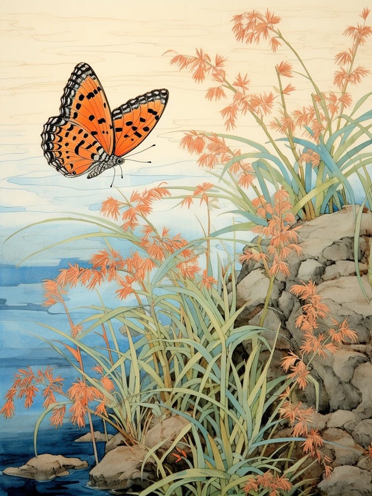 Schmetterlinge im Gras Gemälde im japanischen Stil 2