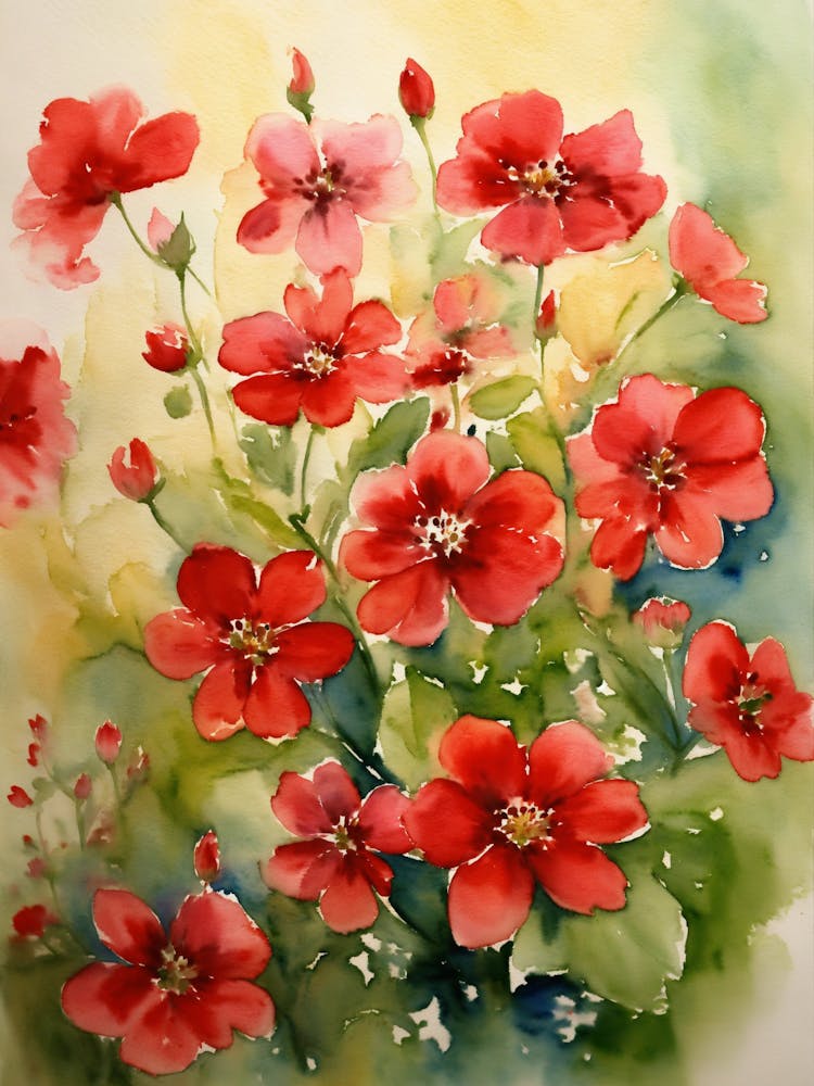 Red Flowers Watercolor Painting