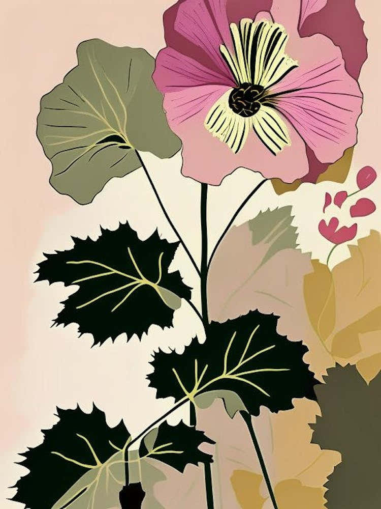 Hollyhock Wildflower Modern Muted Colours 2