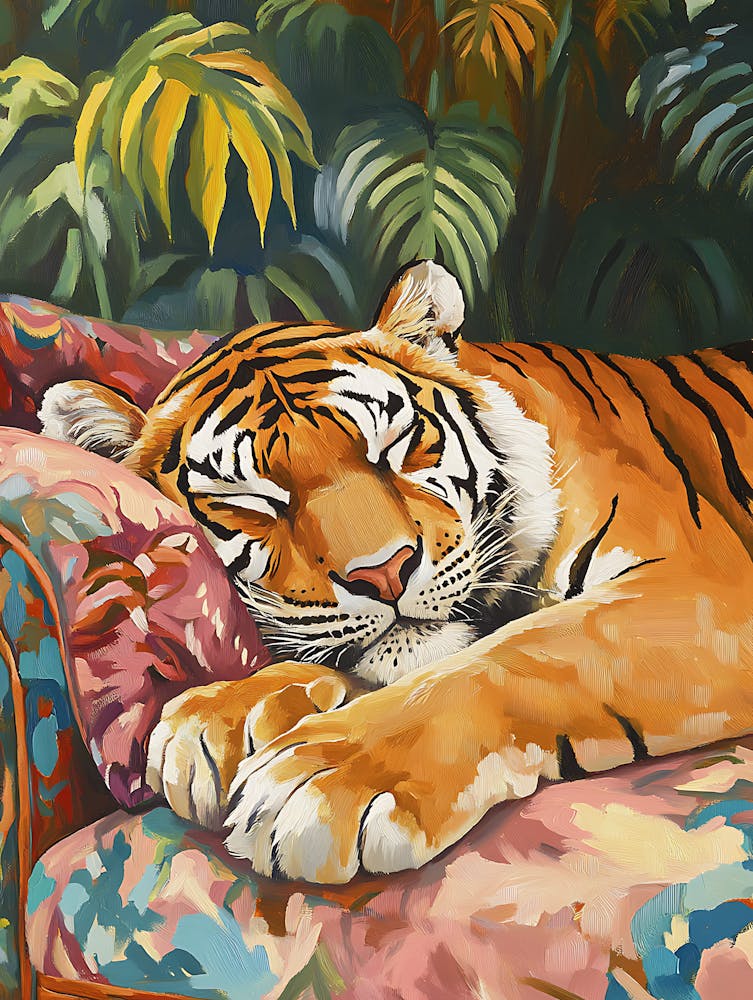 Oil Painting Tiger Sleeping 1