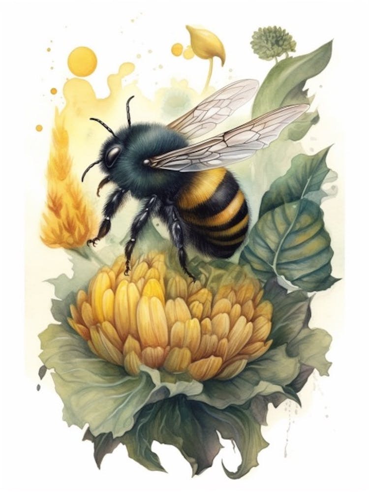 Large Earth Bumble Bee Beehive Watercolour Illustration 4