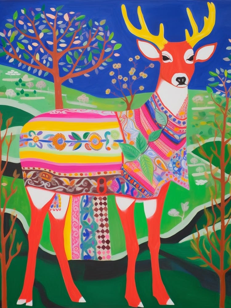 Maximalist Animal Painting White Tailed Deer 1
