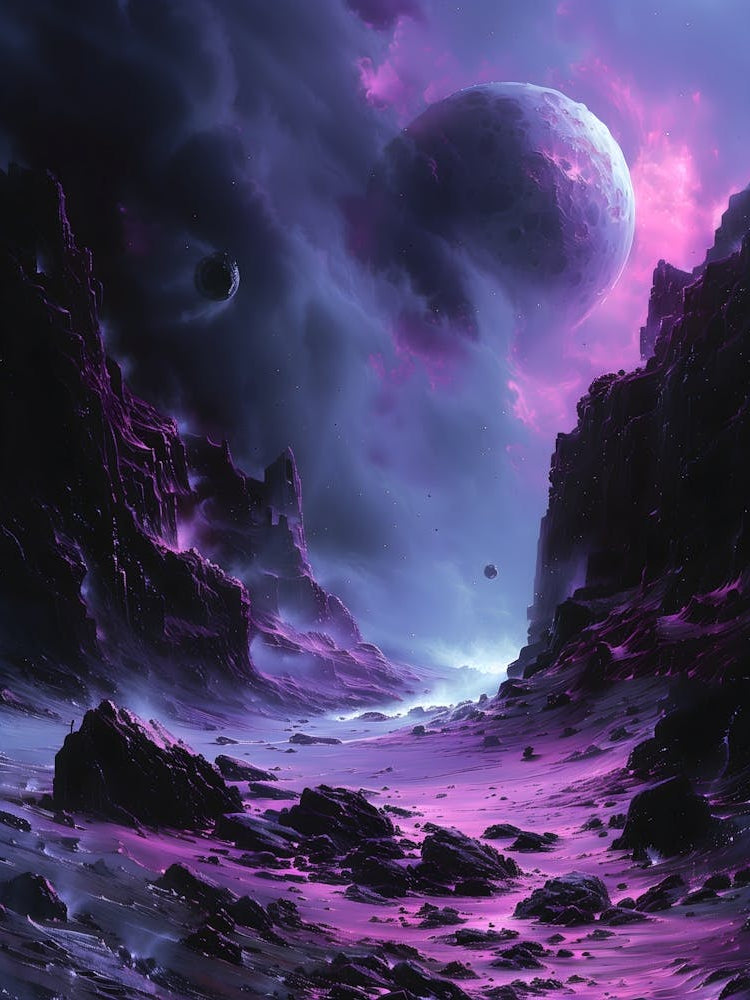 Space Landscape, Bichromatic, Surrealism, Impressionism