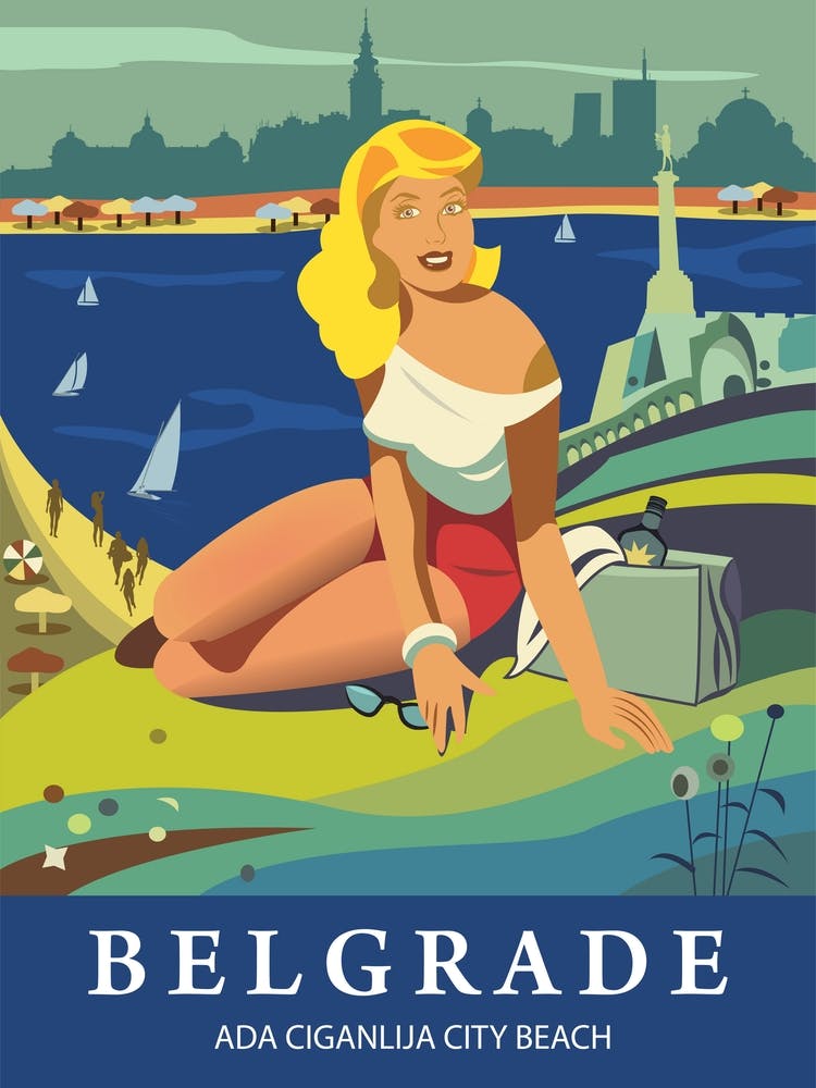 Belgrade, Woman Posing in Front of the Ada Ciganlija Beach, Serbia