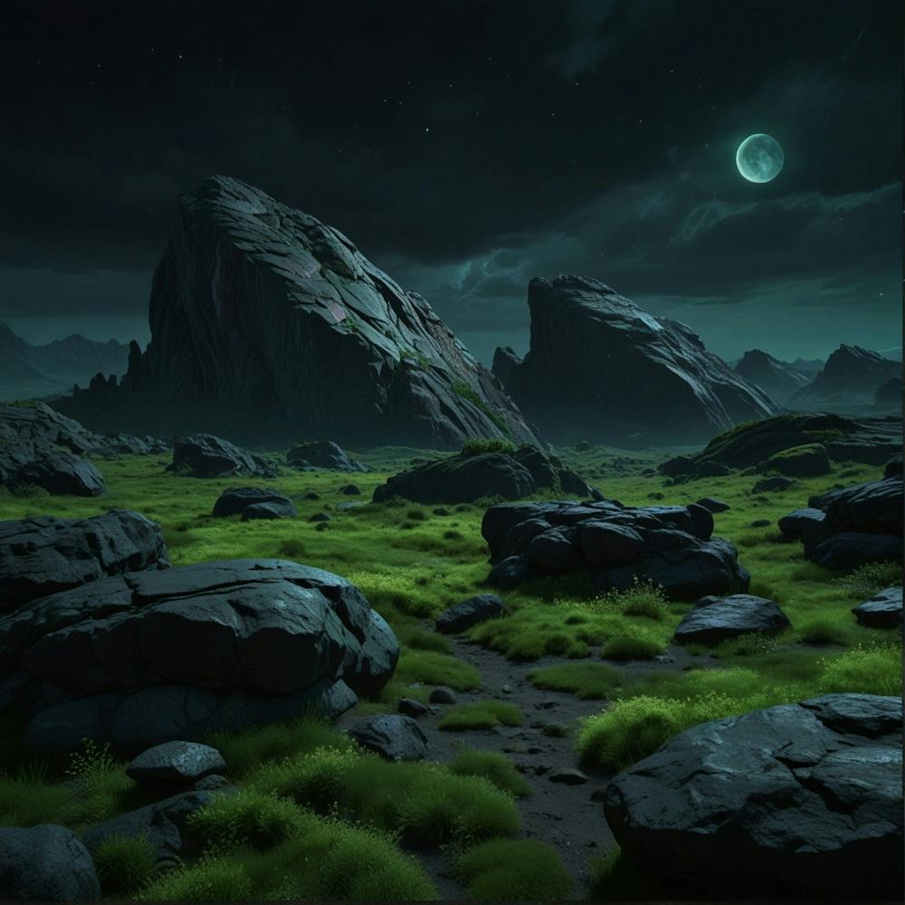 Landscape With Rocks And Moon