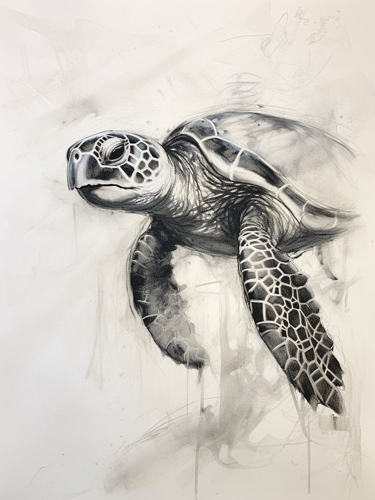Charcoal Sketch Of A Sea Turtle