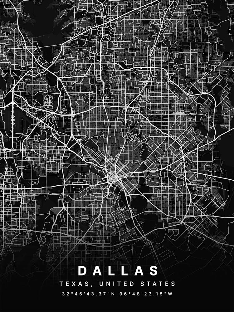 Dallas Texas USA Black Map