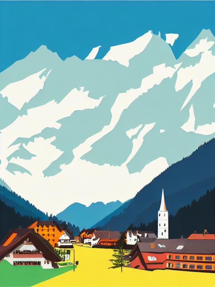 Oberstdorf, Germany Midcentury Vintage Skiing Poster