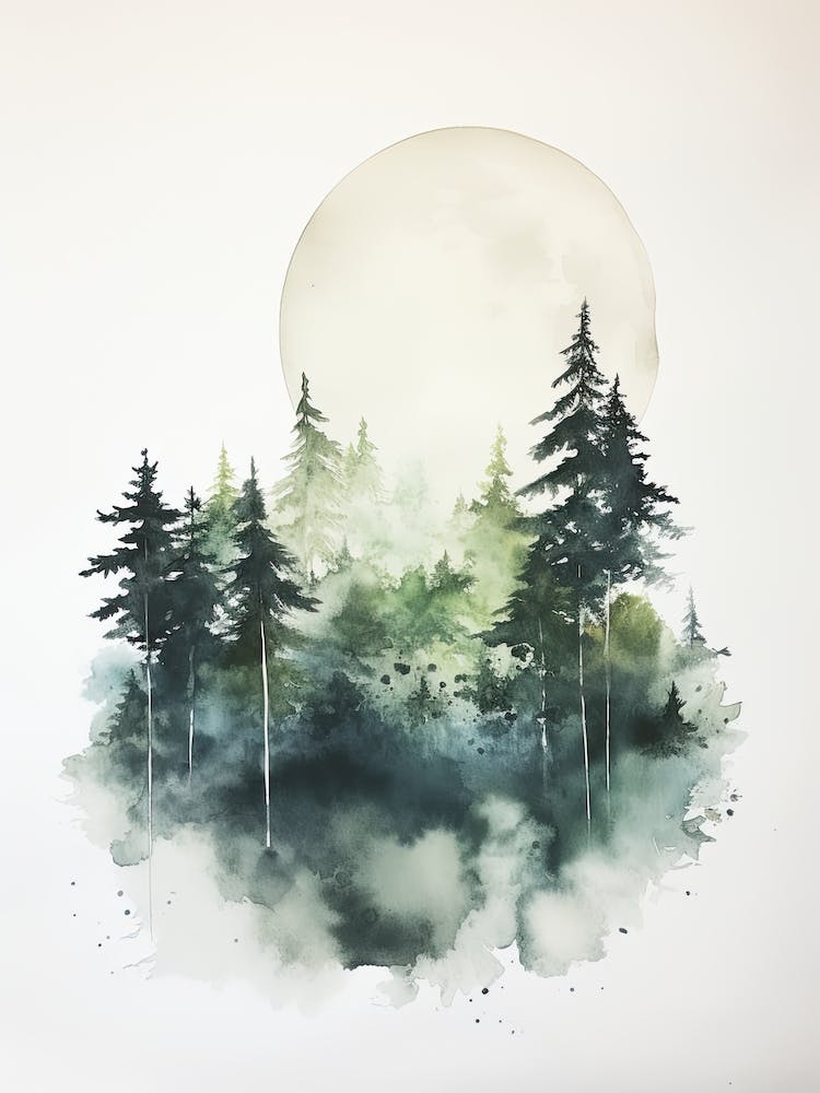 Watercolour Of Valdivian Rainforest   Chile And Argentina 3