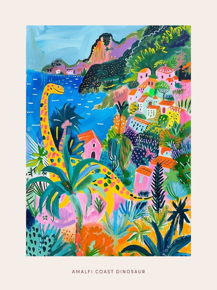 Dinosaur By The Amalfi Coast Painting 2 Poster