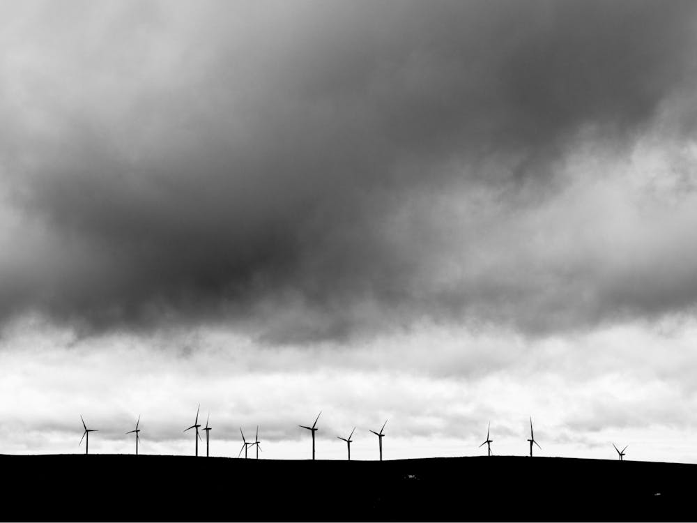 Cloudy sky over wind farm