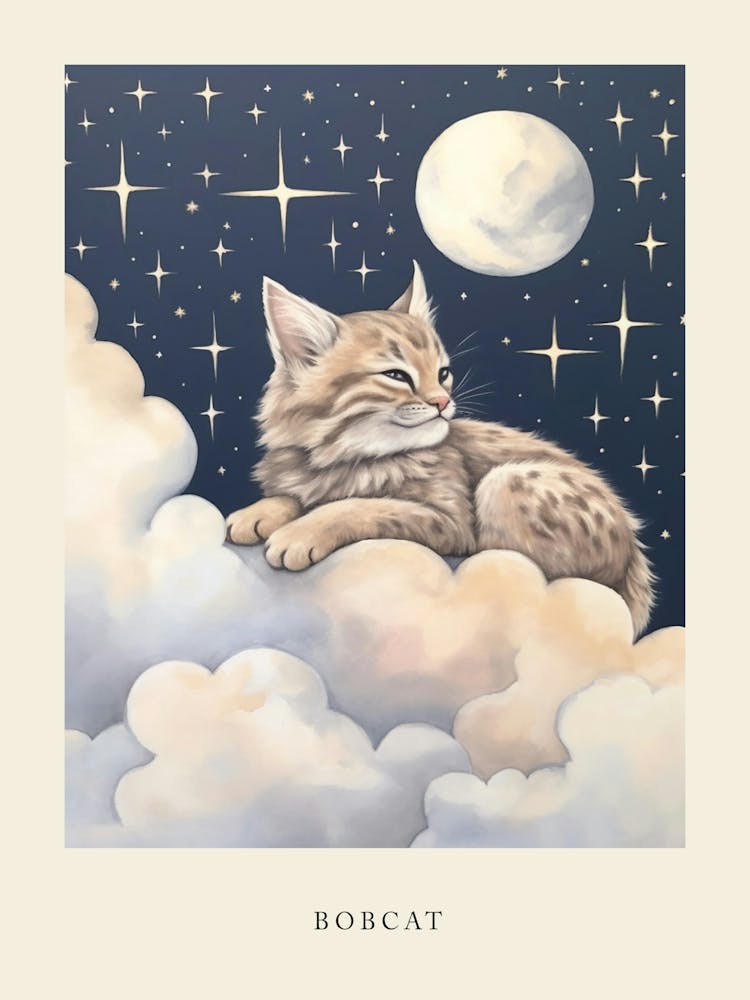 Sleeping Baby Bobcat Nursery Poster