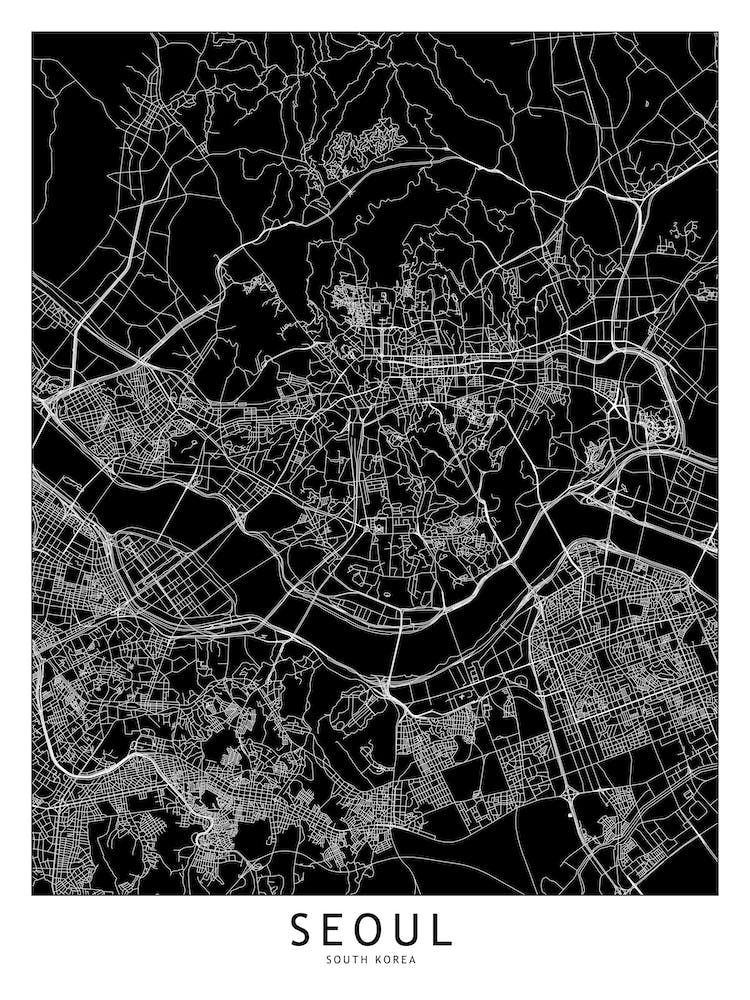 Seoul Black And White Map