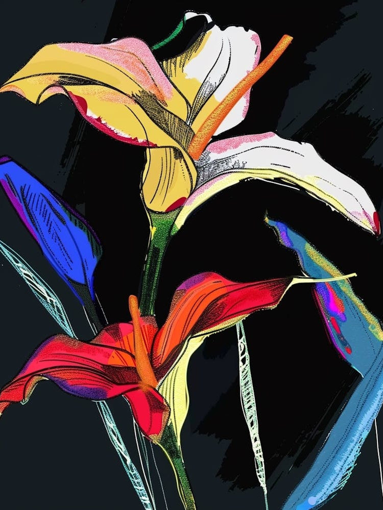 Neon Flowers On Black Calla Lily 1