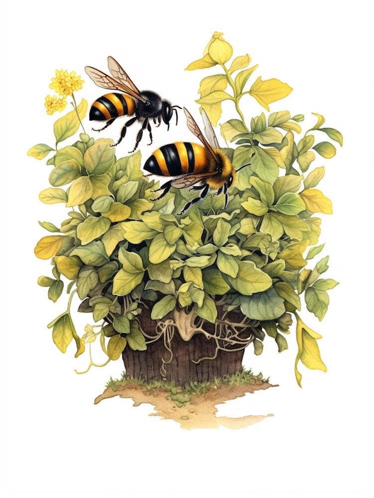 Southern Plains Bumble Bee Beehive Watercolour Illustration 2