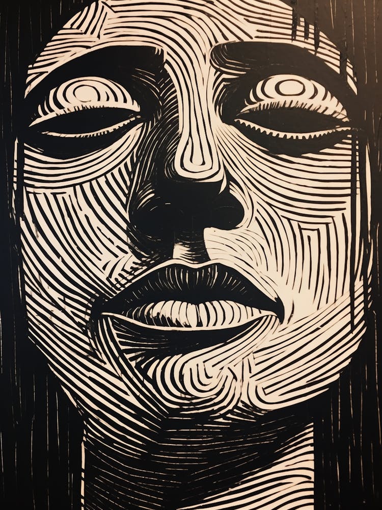 Serene Linocut Face 2