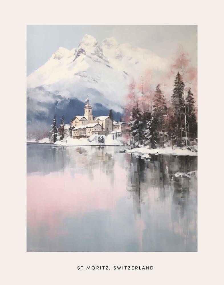 Dreamy Winter Painting Poster St Moritz Switzerland 2