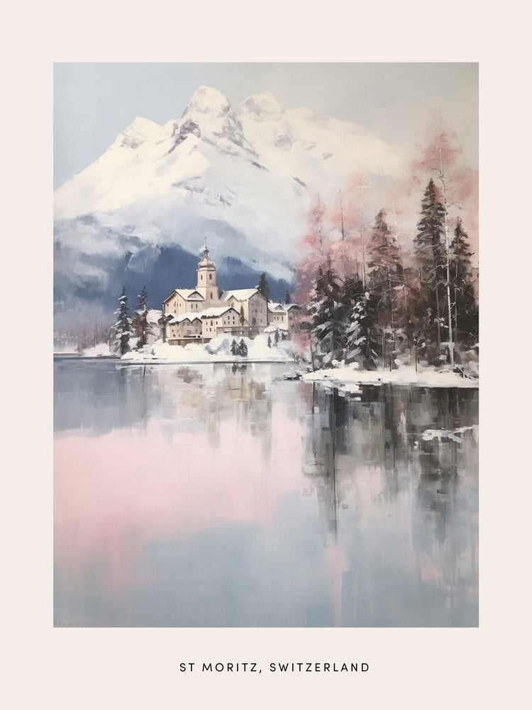 Dreamy Winter Painting Poster St Moritz Switzerland 2