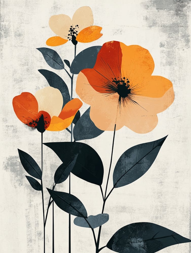 Orangefarbene Blumen Leinwanddruck 1