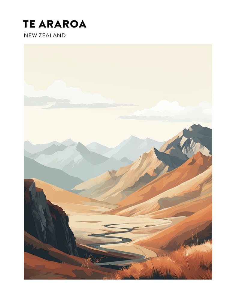 Te Araroa New Zealand 2 Hiking Trail Landscape Poster