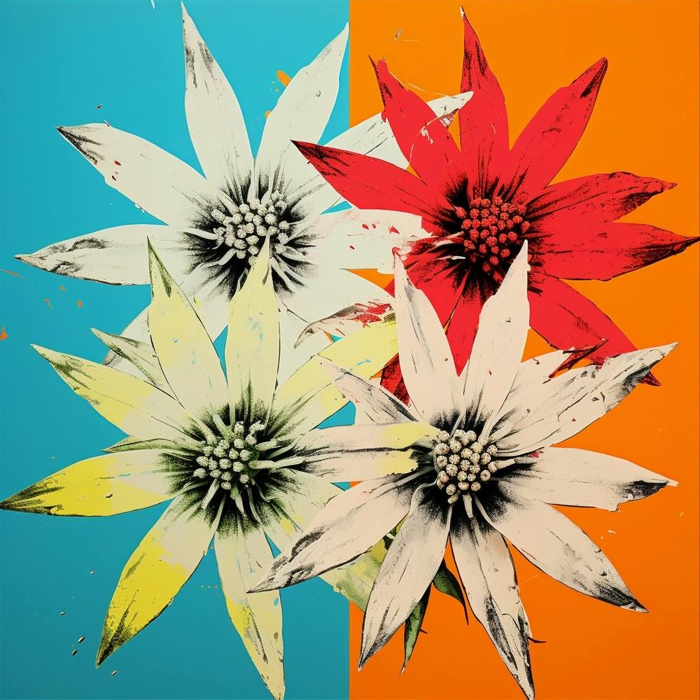 Andy Warhol Style Pop Art Flowers Edelweiss 1 Square
