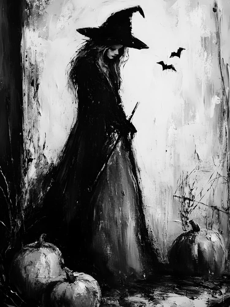 Witch In Black And White