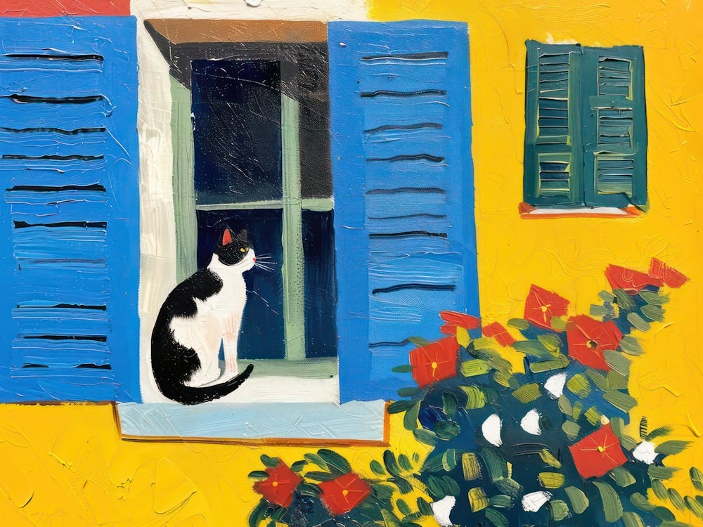 Cat Black White On A Window Matisse