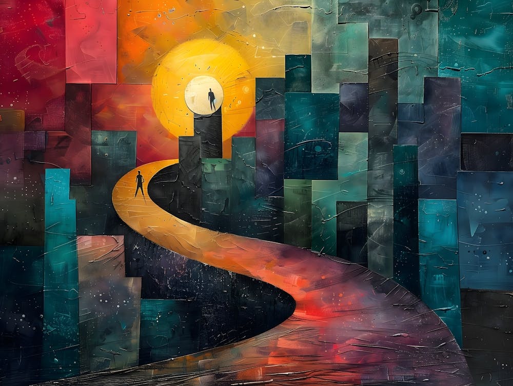 Paysage Urbain Au Coucher de Soleil Vibrant, Cubisme