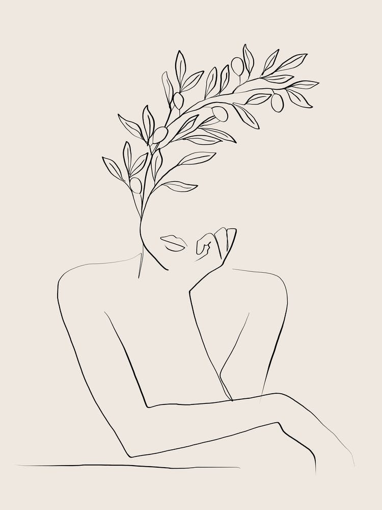 Woman With Olive Branch Line Drawing