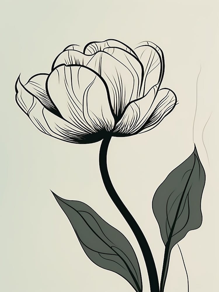 Line Art Tulips Flowers Illustration Neutral 6