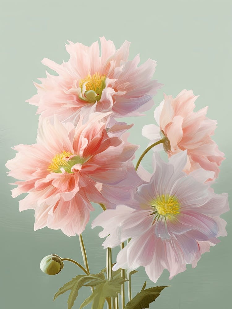 Dahlia Flowers Acrylic Painting In Pastel Colours 4
