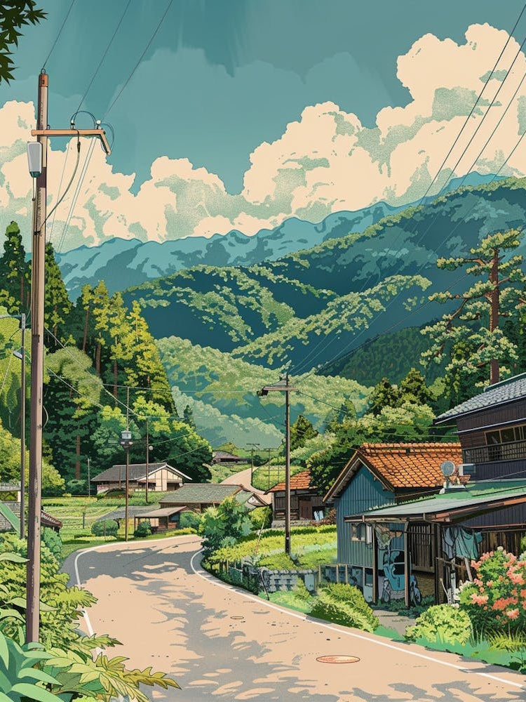 Tohoku Region Japan 2 Retro Illustration