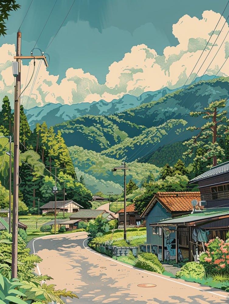 Tohoku Region Japan 2 Retro Illustration